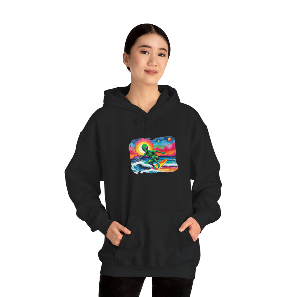 Cosmic Wave - Alien Surfer Hoodie— Kryptonite Hoodies | Kryptonite Black Unisex Hoodie, S-4XL