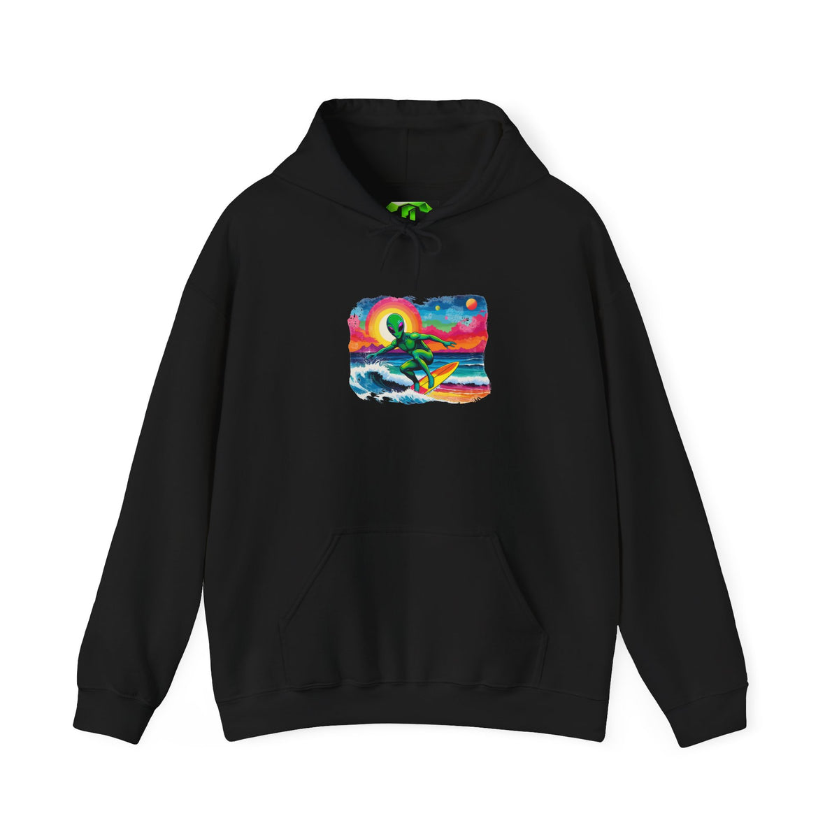 Cosmic Wave - Alien Surfer Hoodie— Kryptonite Hoodies | Kryptonite Black Unisex Hoodie, S-4XL