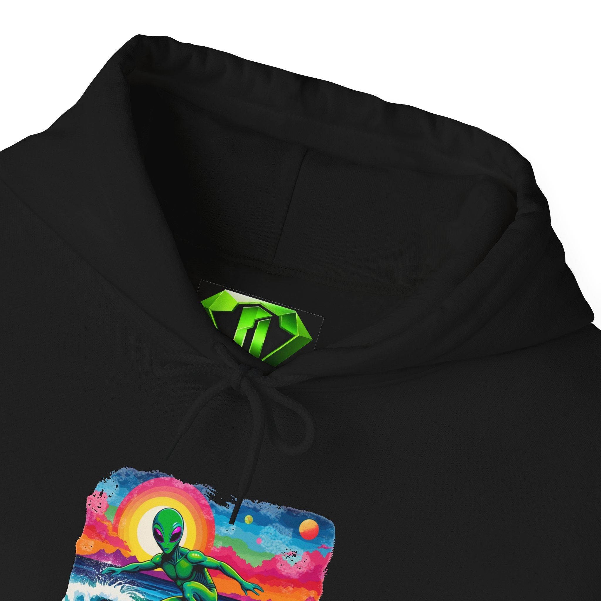 Cosmic Wave - Alien Surfer Hoodie— Kryptonite Hoodies | Kryptonite Black Unisex Hoodie, S-4XL
