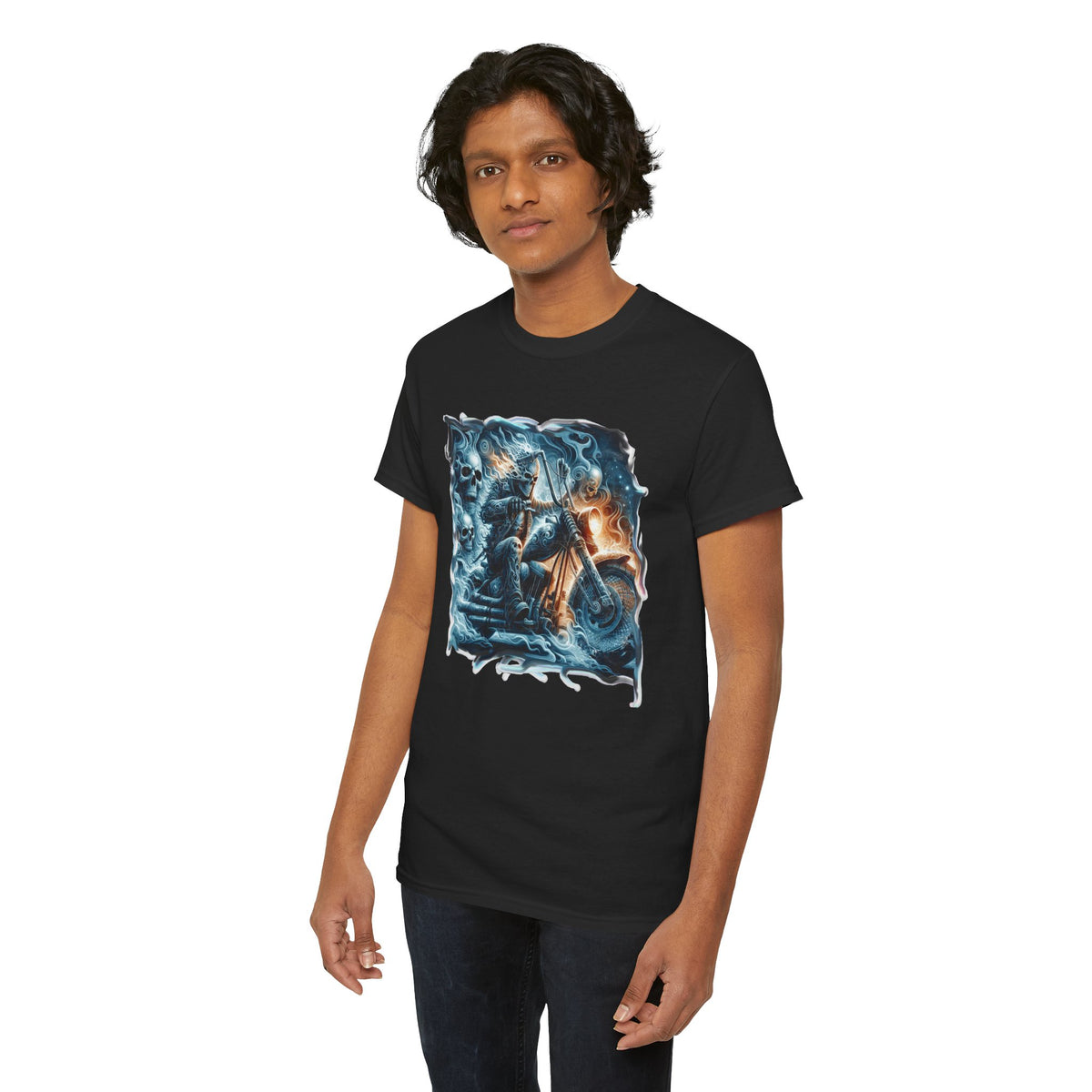 Blue Fire Skull Biker - Kryptonite T-Shirt | Kryptonite Black Unisex Tee, S-4X