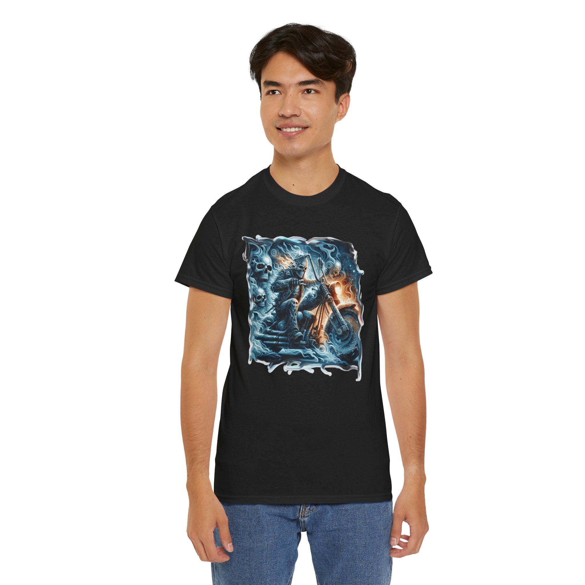 Blue Fire Skull Biker - Kryptonite T-Shirt | Kryptonite Black Unisex Tee, S-4X