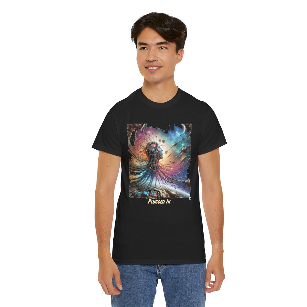 Plugged In - Kryptonite T-Shirt | Cosmic Cyborg Galaxy Graphic Unisex Tee, S-4XL