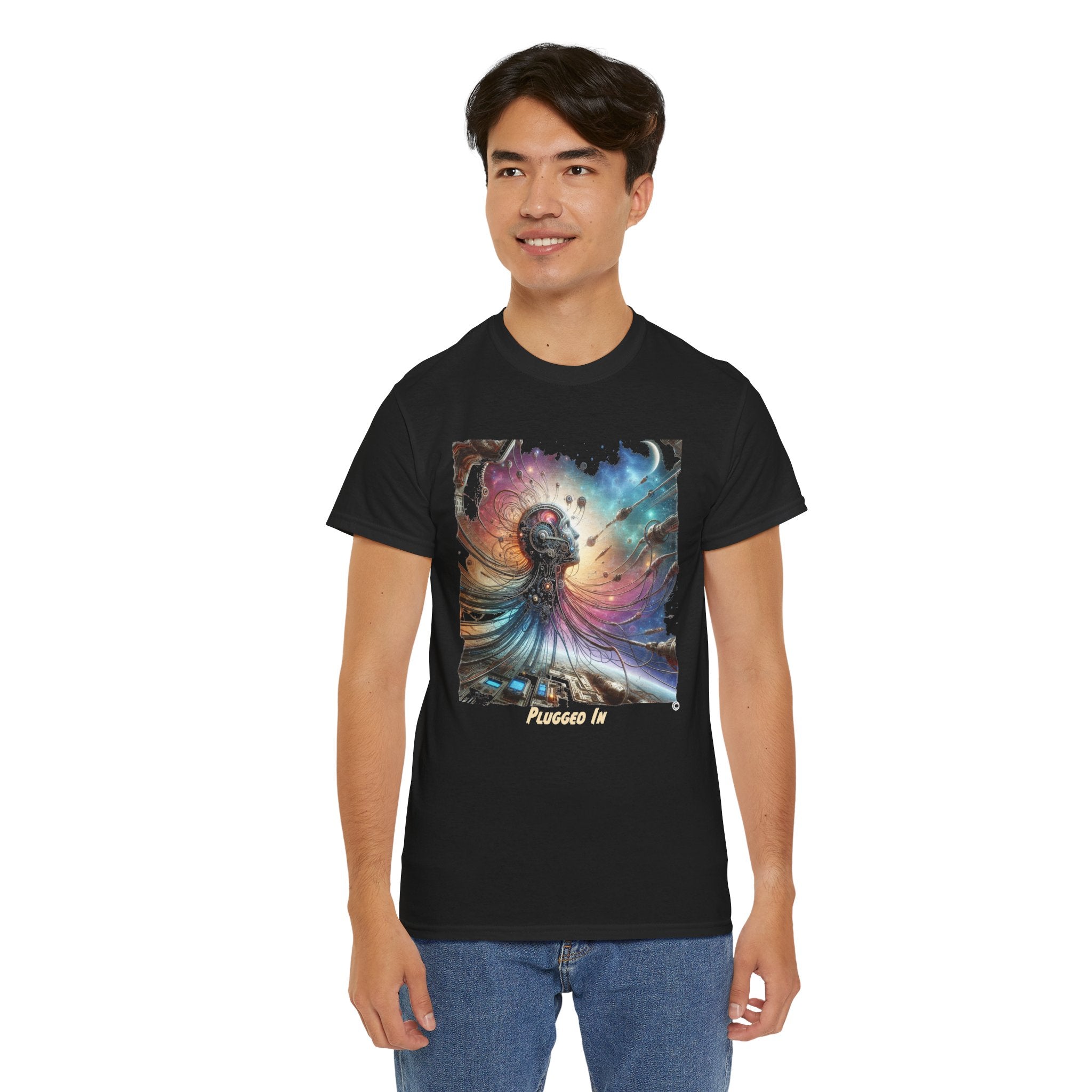 Plugged In - Kryptonite T-Shirt | Cosmic Cyborg Galaxy Graphic Unisex Tee, S-4XL