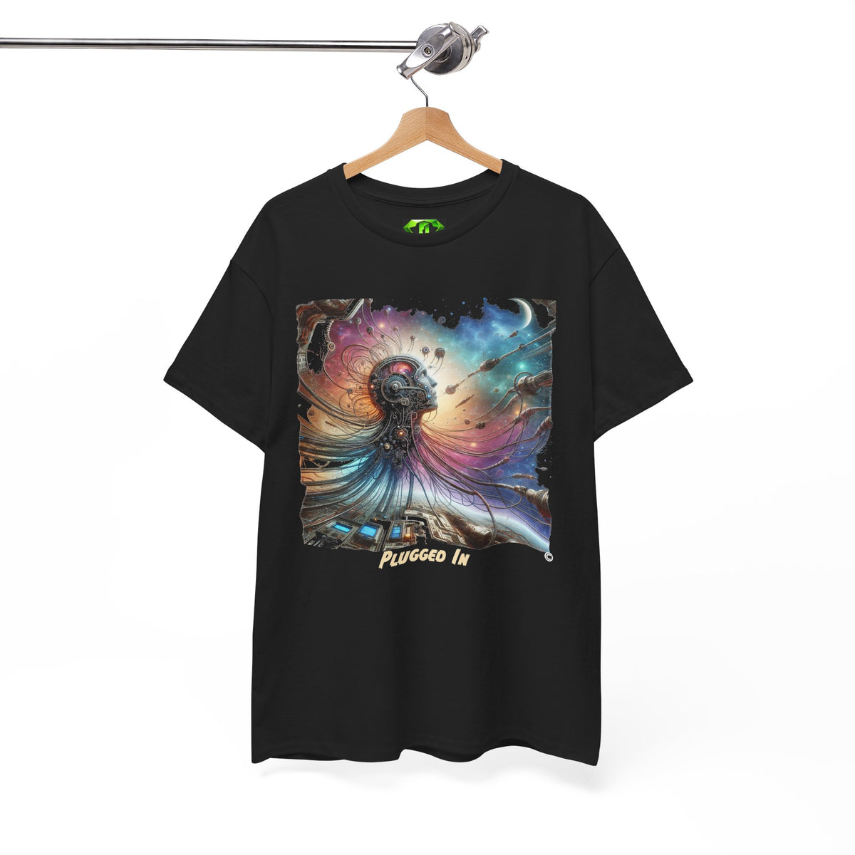 Plugged In - Kryptonite T-Shirt | Cosmic Cyborg Galaxy Graphic Unisex Tee, S-4XL