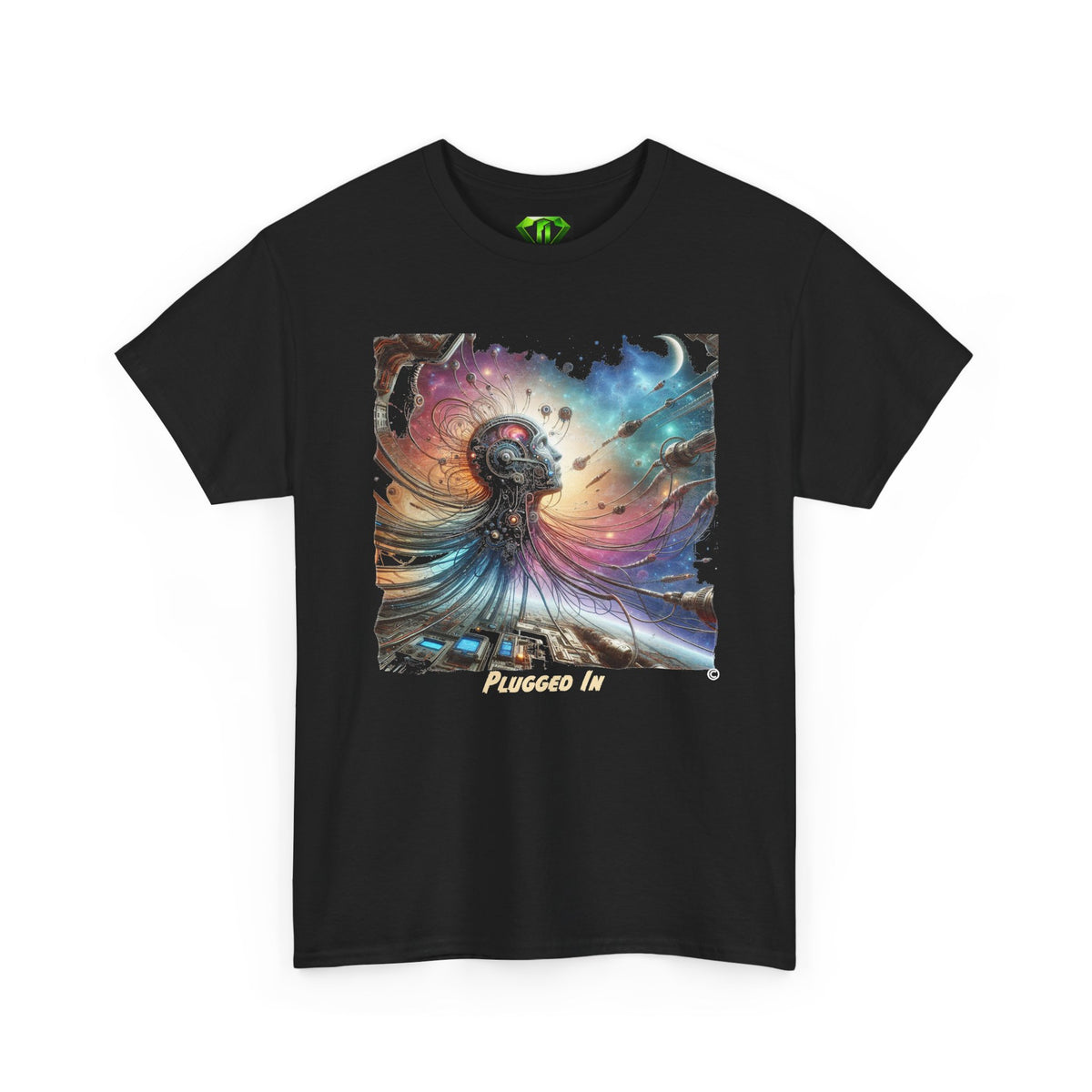 Plugged In - Kryptonite T-Shirt | Cosmic Cyborg Galaxy Graphic Unisex Tee, S-4XL