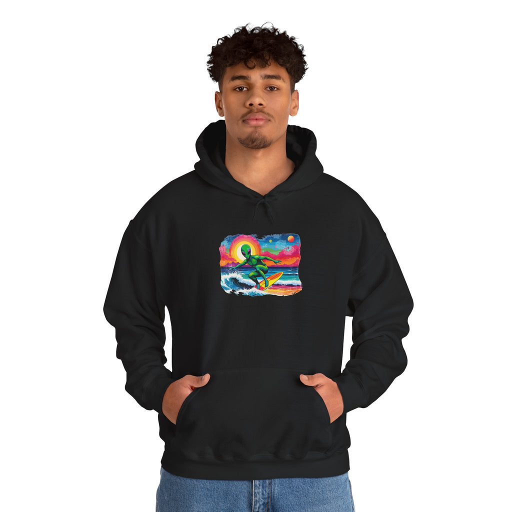 Cosmic Wave - Alien Surfer Hoodie— Kryptonite Hoodies | Kryptonite Black Unisex Hoodie, S-4XL