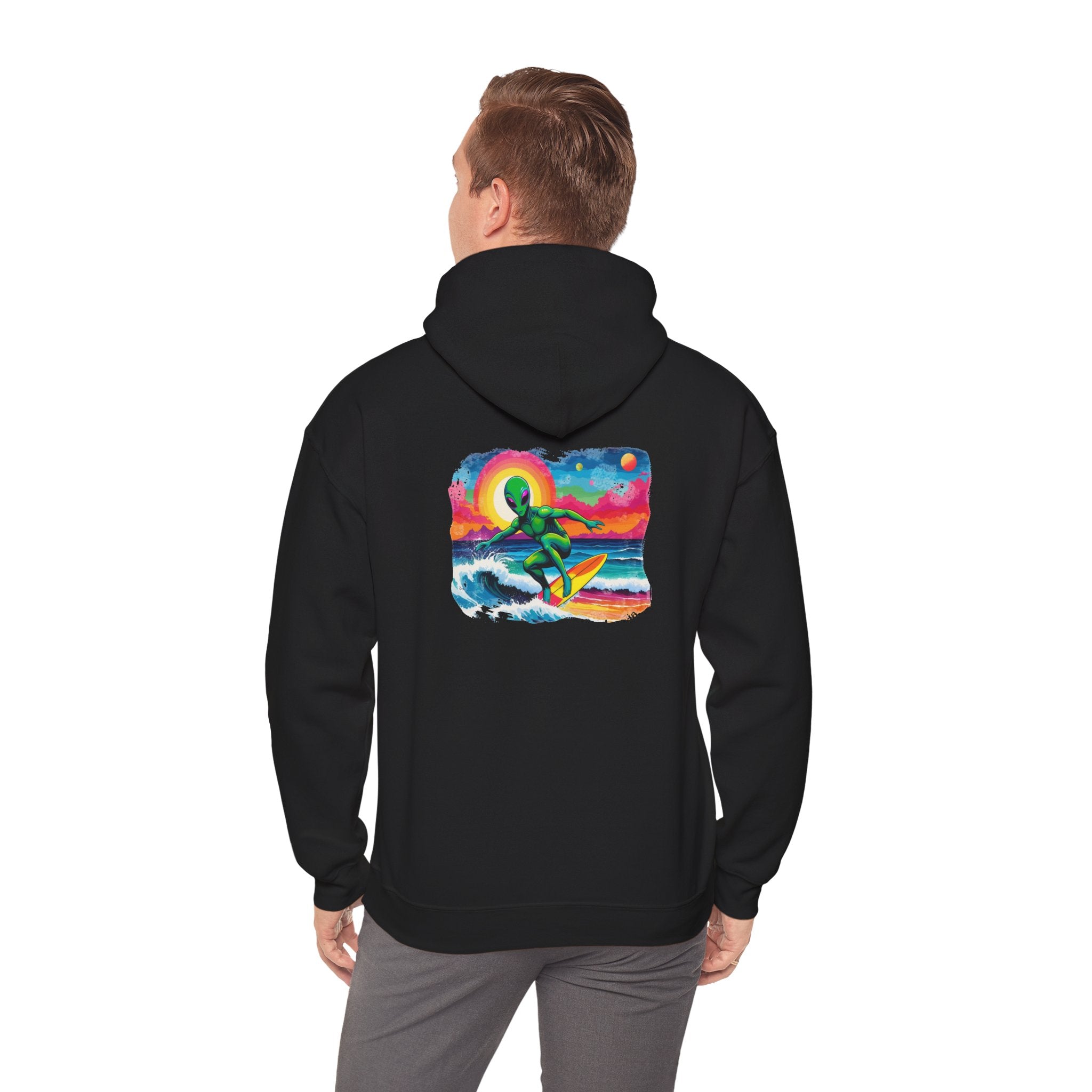 Cosmic Wave - Alien Surfer Hoodie— Kryptonite Hoodies | Kryptonite Black Unisex Hoodie, S-4XL