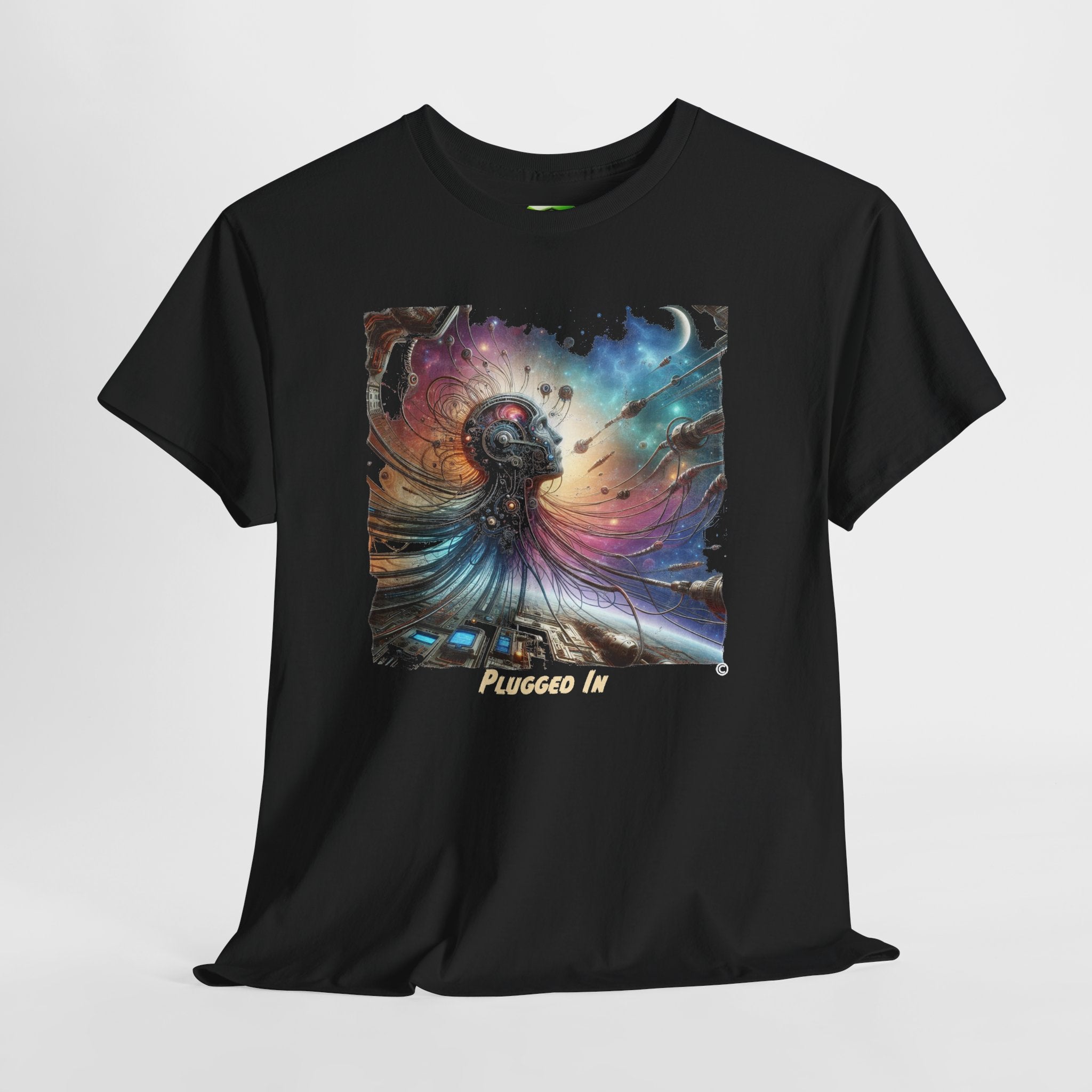 Plugged In - Kryptonite T-Shirt | Cosmic Cyborg Galaxy Graphic Unisex Tee, S-4XL