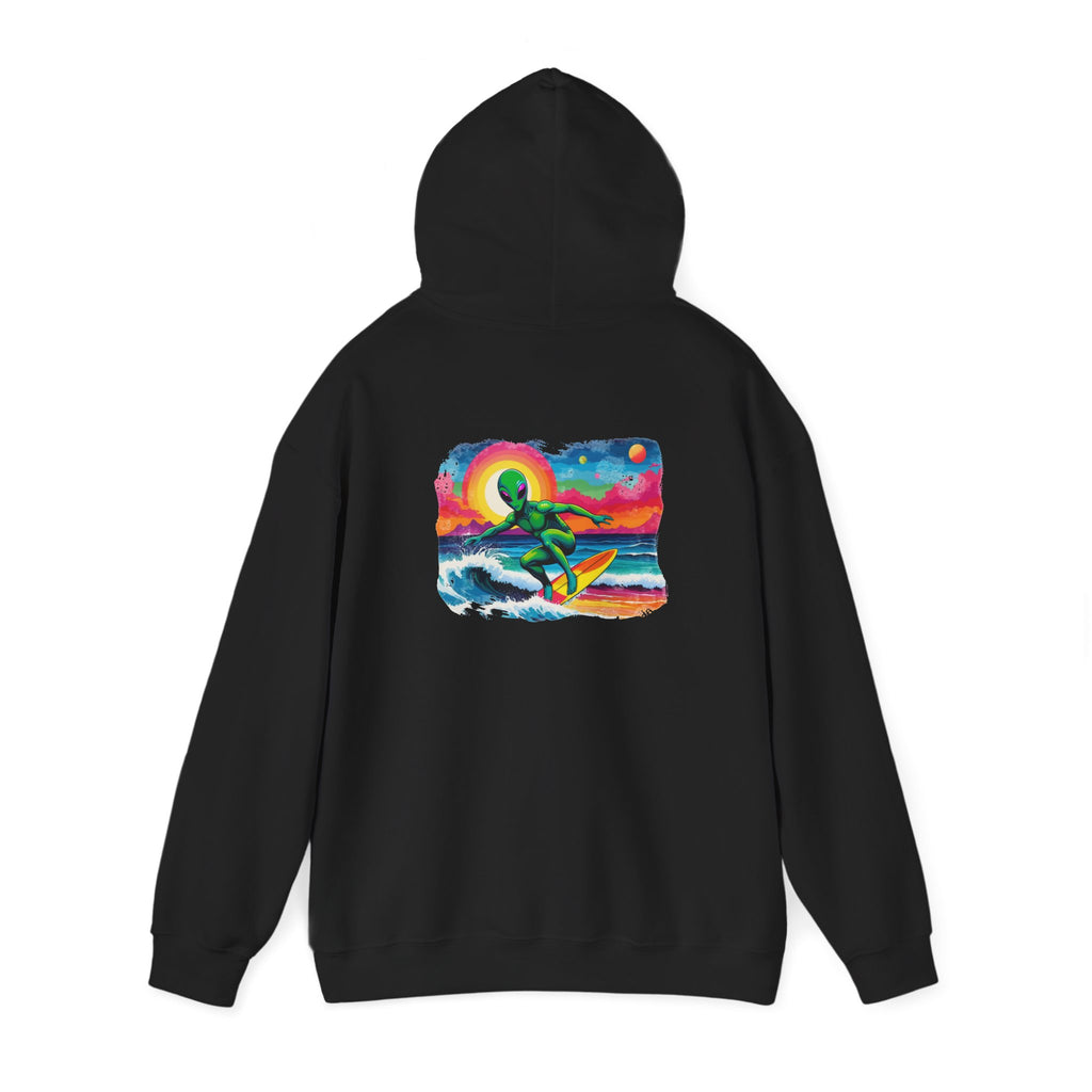 Cosmic Wave - Alien Surfer Hoodie— Kryptonite Hoodies | Kryptonite Black Unisex Hoodie, S-4XL