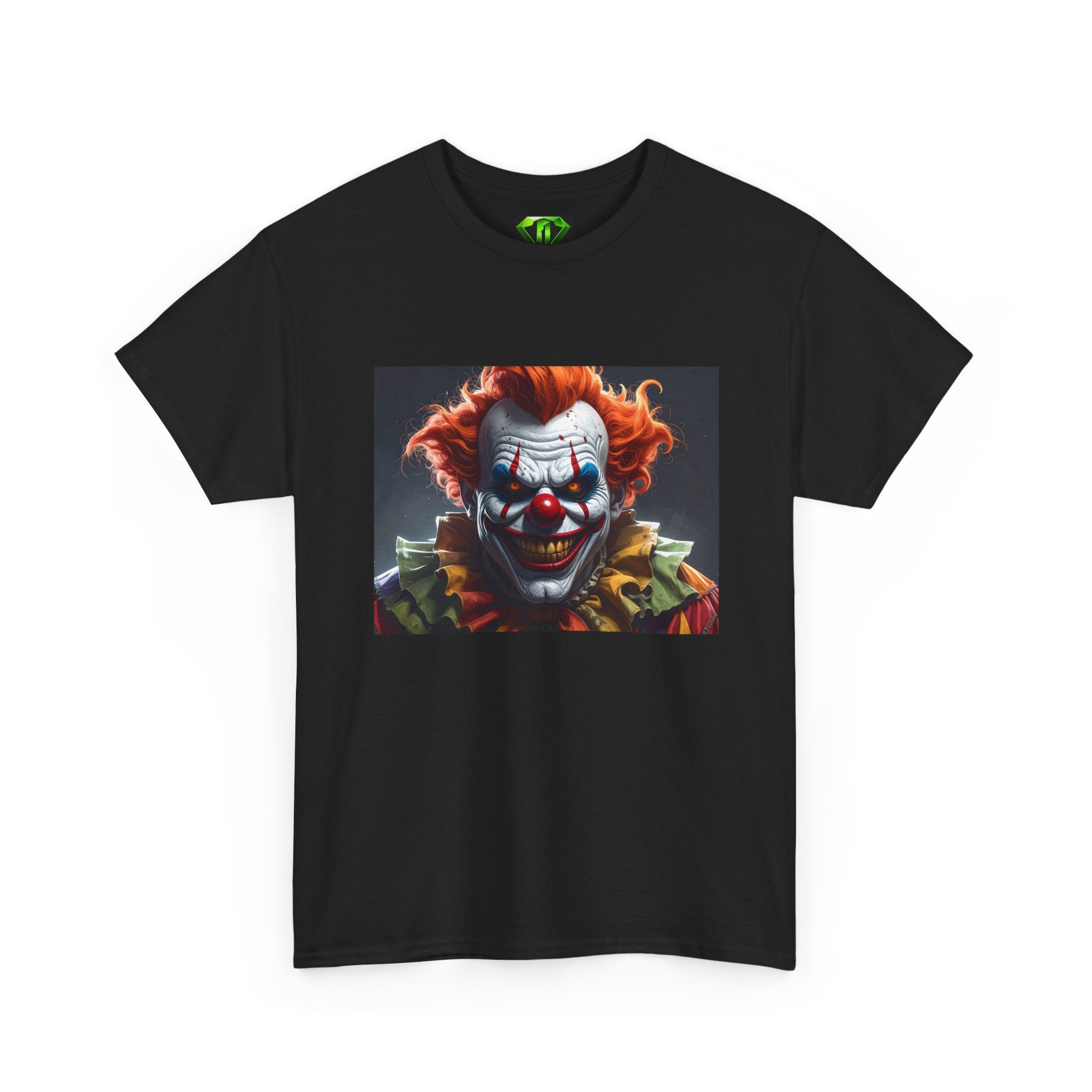 Grinning Evil Killer Clown Horror Gothic T-Shirt | Kryptonite Black Unisex Tee, S-4XL