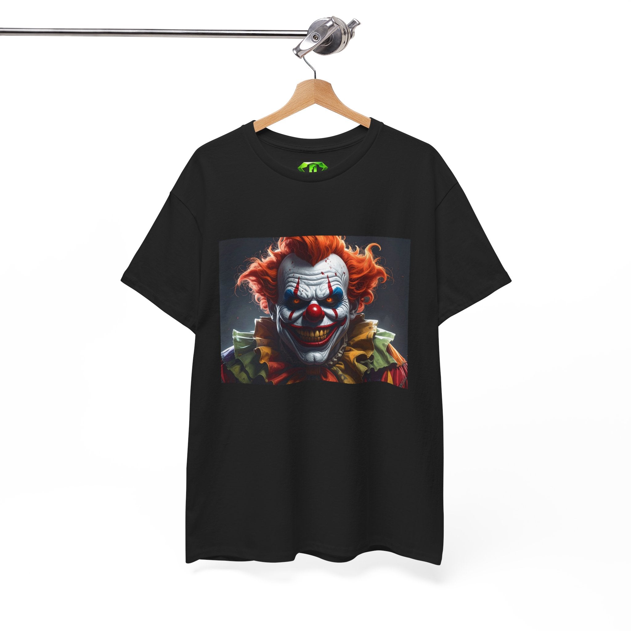 Grinning Evil Killer Clown Horror Gothic T-Shirt | Kryptonite Black Unisex Tee, S-4XL